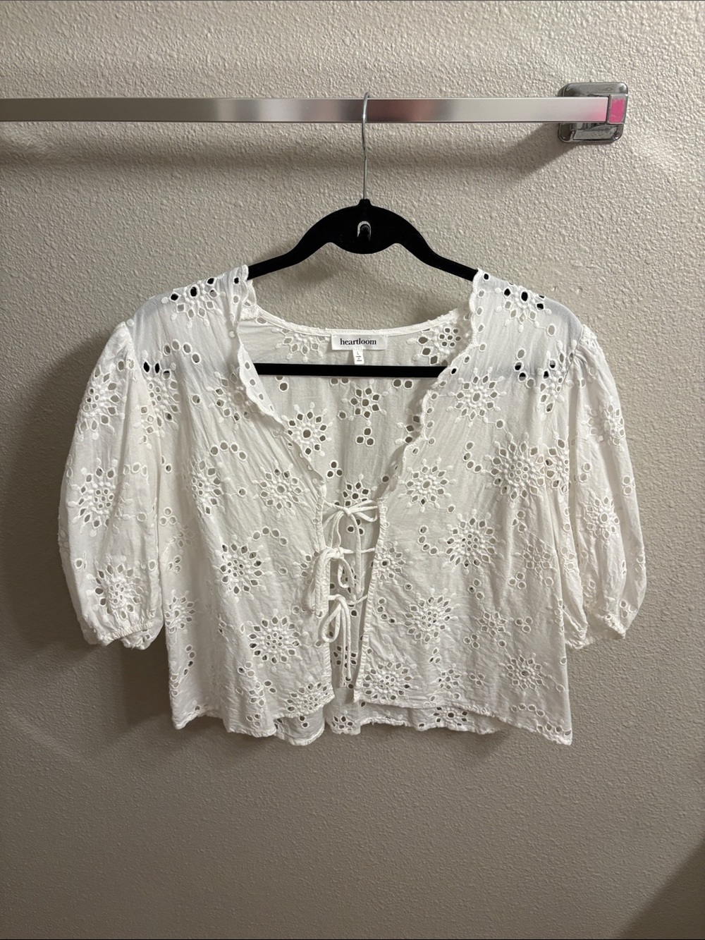 Heartloom White Eyelet Lace-Up Peasant Blouse